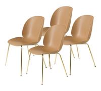 Beetle Chaise de Table à Manger Conique Base /Laiton Semi Mat/Marron Ambré 4 Pcs.