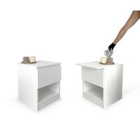 Beetle Print Commode Blanche Double Compartiment Secret Serrure NFC App Coffre-Fort Invisible Meuble camouflé Double Fond Push Open Table de Chevet sécurisée Meuble Espion Anti-effraction pour Argent