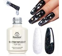 Beetles 15 Ml Holographic Glitter Top Coat, No Wipe Finishing Coats Silver Mix Shiny Gel Nail Polish Semi-Permanent Manicure Gift For Lady