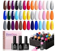 Beetles 20 Pcs Gel Nail Polish Kit - Soak Off LED Lamp Gel Polish Set Black White Glitter Nail Gel Polish With No Wipe Base and Top Coat for Nail Art Starter Manicure Kit