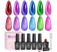 Beetles Cat Eye Vernis à ongles gel 6 couleurs œil de chat paillettes vernis à ongles gel rouge fluo rose violet bleu vert avec kit de velours magnétique UV sec French Nail Art Manucure Cadeau pour