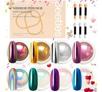 Beetles Chrome Nail Powder Mirror Effect Holographic Aurora Iridescent Pearlescent Manicure Art Decoration Glitter, 8 Colors 1g or 0.5g/Jar
