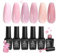 beetles Gel Polish Beetles Jelly Vernis Gel à Ongles 6 Couleurs, Feu d'Artifice Rose Romantique Collection Rose Miroiter Paillettes Jelly Vernis Semi Permanent Bébé-Rose Couleur Cadeau pour Elle