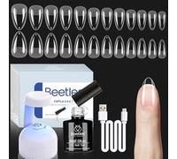 Beetles Kit de 504 faux ongles en forme d'amande pour coller facilement les ongles en gel, courts et moyens, semi-mats, 5 en 1, lampe à ongles UV LED