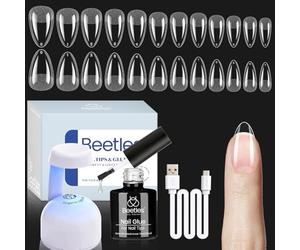 Beetles Kit de 504 faux ongles en forme d'amande pour coller facilement les ongles en gel, courts et moyens, semi-mats, 5 en 1, lampe à ongles UV LED