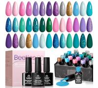 Beetles Kit de vernis à ongles gel, 20 couleurs, bleu vert rose violet paillettes scintillantes kit de à ongles d'été avec gel de base top coat pinceau nail art UV à dissoudre cadeau pour filles