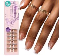 Beetles Lot de 224 faux ongles French Tip on courts carrés marron 16 tailles pour manucure française 4 en 1 - Cadeau de manucure pour filles - Pas besoin de lime