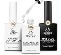 Beetles Lot de 3 flacons de colle à ongles gel déshydratante et apprêt professionnel sans acide sans héma Kit de colle gel 9 en 1 pour ongles à presser