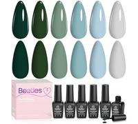 Beetles Lot de 6 vernis à ongles en gel bleu layette, Gris brouillard, vert foncé, vernis à ongles UV, bleu bébé, vernis à ongles d'automne, lampe à ongles LED, à détremper, Kit de manucure
