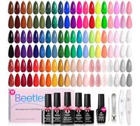 Beetles Lot de 60 vernis à ongles gel fluo, pailleté, rose nude, blanc, rouge, bleu, vert, marron, couleur estivale, base de vernis à ongles et finition mate brillante, cadeau pour elle