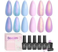 Beetles Pearl Gel Lot de 6 vernis à ongles en gel scintillant, rose, violet, sirène, Soak-Off UV LED, tourbillon, fil de coquillage pour femme