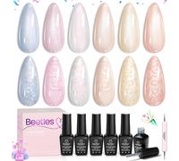 Beetles Pearl Semi-Permanent Nail Polish Set 6 Colours Mirror Mermaid White Pink Blue Glitter, Dries Under Uv/Led Lamp, Wire Effect Shell Swirl Manicure Kit