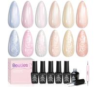 Beetles Perle Vernis Semi Permanent, Lot de Vernis à Ongles Gels 6 Couleurs Miroiter Sirène Blanc Rose Bleu Paillettes, Sèche sous Lampe UV/LED, Effet de Fil Coquille Tourbillon Manucure Kit