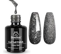 Beetles Reflective Gel Nail Polish, 1Pcs 15ML Black Glitter All Season Color Soak Off Gel Polish Nail Art Manicure DIY at Home