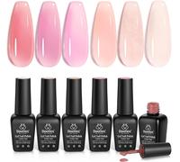 Beetles Semi Permanent Transparent Nail Polish, 6 Colours Transparent Jelly Nail Polish Set, Nude Gels, Aesthetic Mirror, White, Pink, Brown, Glitter, Dries Under Uv/Led Lamp