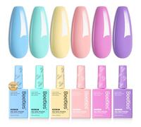 Beetles Vernis Gel Pastel - Fairy Tale Dream 6 Couleurs Vernis Gel Sans Héma, 15ML Couleurs d'Ongles Pastel Jaune Rose Bleu Violet, avec Flacon Coloré Soak Off Lampe UV LED Ongles