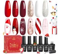 Beetles Vernis Semi Permanent Sucre d'orge, 6 Couleurs Lot de Vernis à Ongles Gels Bourgogne Rouge Foncé Argent Pailleté Miroiter Sèche sous Lampe UV/LED, Cadeaux de Manucure