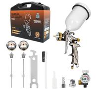 BEETRO Pistolet à air HVLP, 600ml Capacité 14.5CFM 30-43psi Buses 1.4mm/1.8mm avec Adaptateur Type 2 Valve de Contrôle d'air et Filtre (1,4 + 1,8 mm, 600 ML avec Mallette)