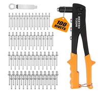 BEETRO Riveter à Main Robuste, Pistolet à Riveter 3/32"-1/8", 5/32"-3/16", 4 pièces de nez Comprenant 100 Rivets, Durable et adapté pour Le métal, Le Plastique et Le Cuir