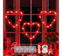 BEEWIN Décorations de Saint-Valentin, lumières de fenêtre, 30 LED, 3 cœurs rouges, lumières à suspendre avec minuterie, 8 modes USB et piles pour la maison, mariage, anniversaire, fête