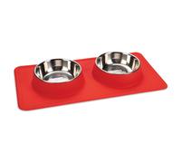 Beeztees Dîner Set Silicone Inox Dex Rouge - 2 X 350ml pour Chiens, Antidérapant