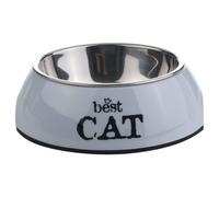 Beeztees Gamelle pour Chat Best Gris, Mélamine, Bol en Acier Inoxydable, 14,5cm,