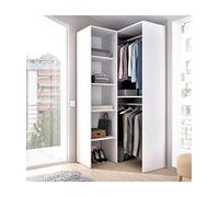 Befara Dressing D' Angle Zebra - Blanc Armoire Ouvert d'angle avec 2 Barres de penderie et étagères. Optimise l'espace. Grande capacité de Rangement.