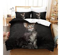 BEFASYY Housse de Couette Chat Mignon Animal de Compagnie Maine Coon Ensemble de literie Animaux Mignons Housse de Couette avec 1 taies d'oreiller Couvre-lit décoratif en Microfibre 2 pièces