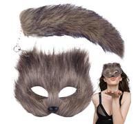 Befeixue Ensemble de mascarade et de queue d'animaux, ensemble de cosplay d'animaux pour filles - Kit de costumes cosplay pour fille,Couvre-visage d'animal à moitié poilu pour une fête de