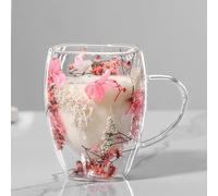 Befeixue Tasses En Verre De Fleurs Sèches | Tasses À Café À Double Paroi Fleurs Séchées | Tasse À Thé En Verre Transparent Avec Poignée | Tasses À Fleurs Esthétiques À Double Paroi Pour Lait Thé Jus