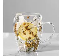 Befeixue Tasses En Verre De Fleurs Sèches | Tasses À Café À Double Paroi Fleurs Séchées | Tasse À Thé En Verre Transparent Avec Poignée | Tasses À Fleurs Esthétiques À Double Paroi Pour Lait Thé Jus
