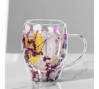 Befeixue Tasses En Verre De Fleurs Sèches | Tasses À Café À Double Paroi Fleurs Séchées | Tasse À Thé En Verre Transparent Avec Poignée | Tasses À Fleurs Esthétiques À Double Paroi Pour Lait Thé Jus