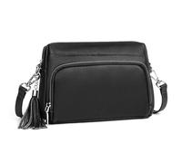 befen Petit sac à bandoulière en cuir véritable pour femme, sac à main RFID avec antivol intégré, Noir , 9.1'' (L) X 2.76'' (W) X 6.5''(H)