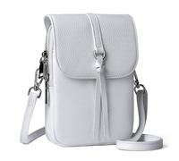 befen Petit sac à bandoulière en cuir véritable pour femmes, sac à bandoulière multi-poches pour téléphone portable avec emplacements pour cartes de blocage RFID, blanc