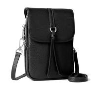 befen Petit sac à bandoulière en cuir véritable pour femmes, sac à bandoulière multi-poches pour téléphone portable avec emplacements pour cartes de blocage RFID, noir