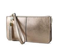 befen Pochette en cuir véritable pour femme, petite pochette pour femme avec dragonne, Champagne doré