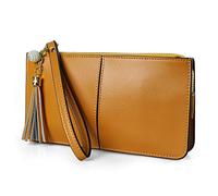 befen Pochette en cuir véritable pour femme, petite pochette pour femme avec dragonne, Marron caramel., Taille unique, Sac à main avec dragonne