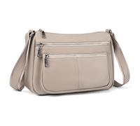 befen Sac à bandoulière en cuir véritable pour femme, sac à main de taille moyenne avec plusieurs poches zippées, Beige et gris.