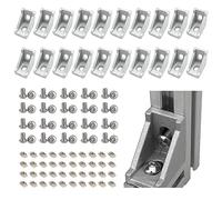 Befenybay Lot de 20 équerres d'angle en aluminium extrudé 2028 à angle droit avec vis pour profil d'extrusion en aluminium à fente de 6 mm, série 2020 (2028-argent-20 avec vis)
