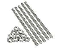 Befenybay Lot de 5 tiges entièrement filetées en acier inoxydable 304 M12 x 250 mm, pas de 1,75 mm avec 10 écrous hexagonaux