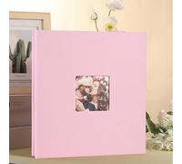 Befoore Grand album photo autocollant avec fenêtre d'affichage, album de scrapbooking DIY for photos 4x6 et 8x10, livre de souvenirs avec couverture en lin(Pink)