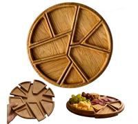 Before Hatched Serving Tray with 8 Removable Compartments - Wooden Snack & Appetizer Platter for Fruits, Nuts, Candy & Charcuterie, Round Sectional Board for Parties & Home Decor (25cm)