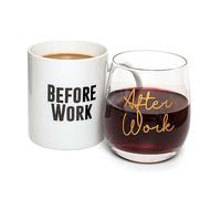 Before Work, After Work 300ml (10oz) Coffee Mug Stemless Wine Glass Set - Work Friend Glass - Gift for Boss, Coworker, Office Friend - Work Life - Work Gifts - New Job Glass - ThumbsUp!