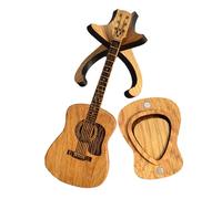 Begchy Étui en bois pour médiators de guitare avec support, 3 étuis uniques en forme de médiators de guitare, facile à installer, comme sur