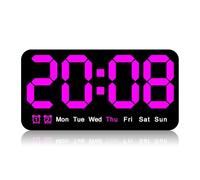 Begchy Grande horloge murale numérique 9,5 pouces, réveil LED avec grands chiffres, heure d'été, pour salon, chambre, décoration de salle de classe, couleur