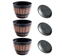Begchy Lot de 3 pots de fleurs, en forme de tonneau de whisky, en plastique, design tonneau de vin, pour plantes de jardin, 30 cm