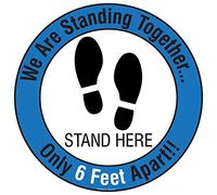 Begchy Lot de 5 autocollants bleus de 40 cm avec panneau de distance sociale : We Are Standing Together Only 6 Feet Apart