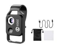 Begchy Objectif microscope avec grossissement x 200, lumière LED mobile, micro objectif macro pour iOS, Android et les smartphones, noir