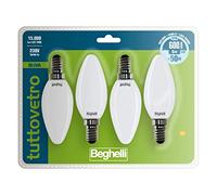Beghelli - Ampoule LED TUTTOVETRO E14 Lumière Froide, 5W, 600lm, 6500K, Verre Opale, Efficace, Installation Facile, Durée de Vie de 15000 Heures, 4 pièces, Couleur : Lumière Froide