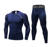 BEGIANT Ensemble de sous-vêtements Thermiques Homme en Compression Haut Manches Longues & Pantalon Respirant pour Ski Cyclisme et Sport d'hiver Garde au Chaud,Bleu Marine,XL